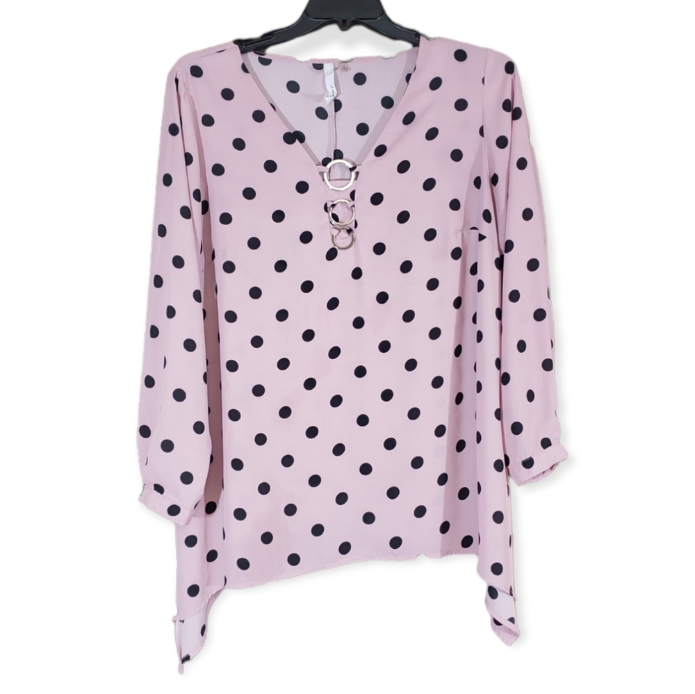NY Collection Polka Dot V-Neck Flowy Blouse